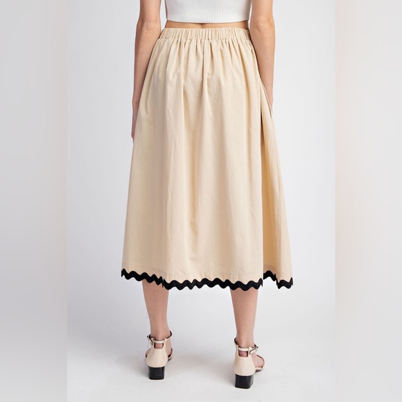 Bow Front Ric Rac Trim A-Line Midi Skirt - eesome - Picture 3 of 8